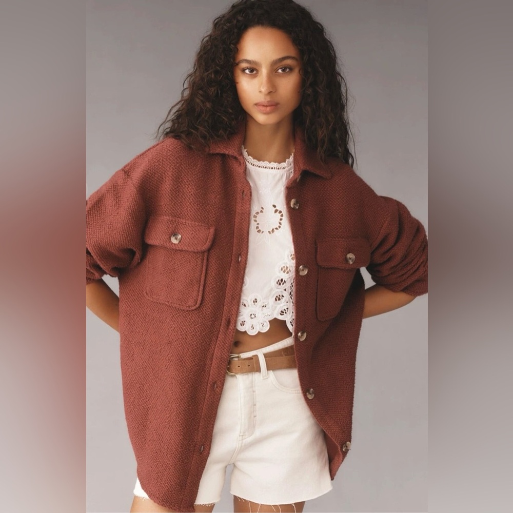 Anthropologie Rose Taupe Button down Shacket Jacket